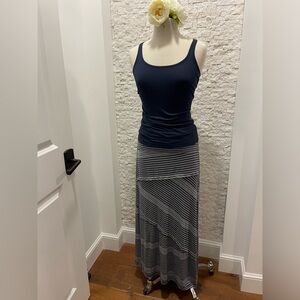 Max Studio Navy and Gray Striped Maxi